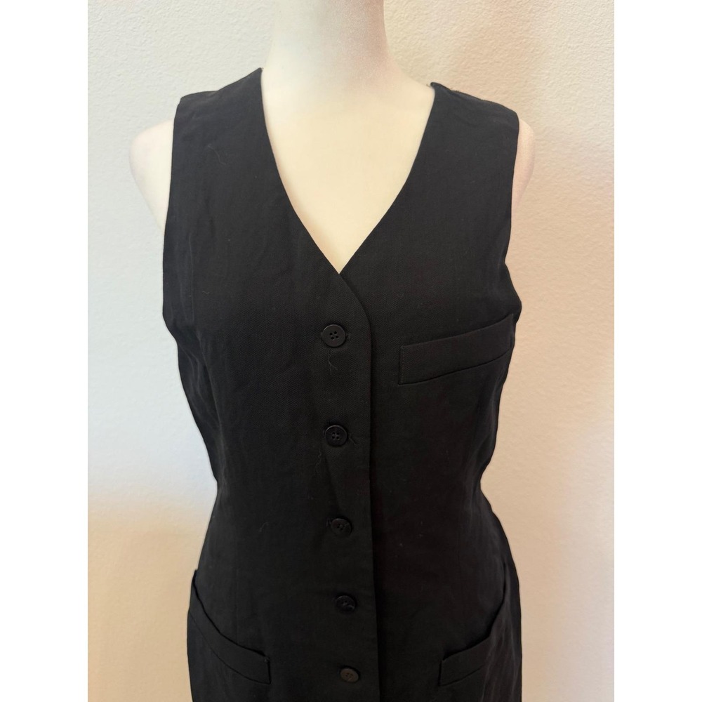 Ann Taylor Vintage Wool Blend Black Button Front Sleeveless Dress 4 Vest Suit - Picture 3 of 7